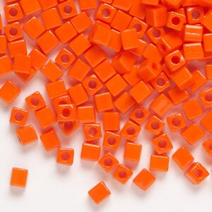 Seed bead, Miyuki, glass, pkg/250g, 3.5-3.7mm square, opaque orange (SB-406).