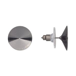Earstud 1pkg10, Almost Instant Jewelry&reg;, 14.5mm round / 14mm rivoli glue-in setting / comfort clutch, gunmetal-finished brass / steel / plastic 5 pair