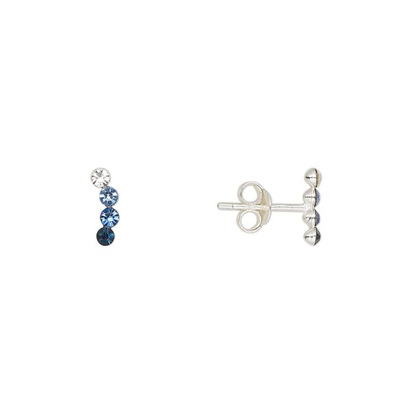 Earstud sterling silver / Preciosa crystal 1pkg2, 8.5x2.5mm right- and left-facing curved bar / earnuts included, Create Compliments&reg; multicolored 1 pair image number 0