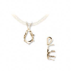 Pendant, Snap-Tite&reg;, 14Kt gold, 9x6mm with 6-prong pear setting. Sold individually.