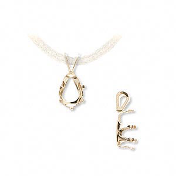 Pendant, Snap-Tite&reg;, 14Kt gold, 9x6mm with 6-prong pear setting. Sold individually. image number 0