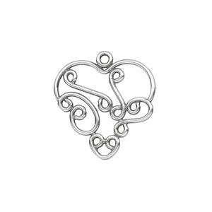 Charm, JBB Findings, antique silver-plated brass, 21x21mm fancy heart with swirl design. Sold per pkg of 2.