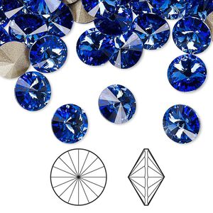Chaton 48pk sapphire foil back, Crystal Passions&reg; 8.16-8.41mm rivoli SS39 1122