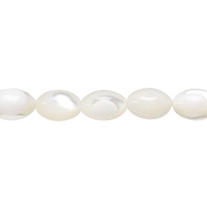 Mother-of-pearl shell 1pkg1, oval bead 15.5 to 16 inch white 10x7mm