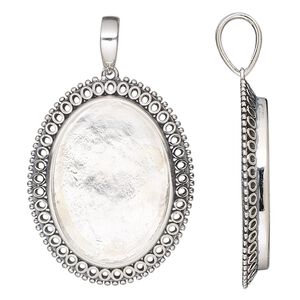 Pendant, antiqued sterling silver, 33x26mm oval with fancy rim and 25x18mm oval bezel setting. Sold individually.