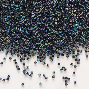 Seed bead, Delica&reg;, glass, pkg/50g, #15 round, opaque rainbow black (DBS-0005).