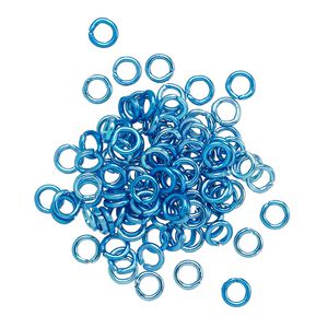 Jump ring 1pkg100 aluminum, 4mm round, 20 gauge / 2.4mm inside diameter / light blue