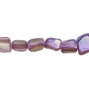 Mother-of-pearl shell 1pkg1, triangle tube bead 15 inch lilac and tan 8x7mm-10x9mm