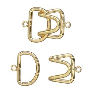 Clasp hook 1pkg10 gold-plated, 23x15mm, brass 1-strand