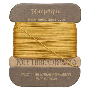 Thread, Hemptique&reg;, polyester, pkg/32 yards, gold, 0.45mm 3-ply round.