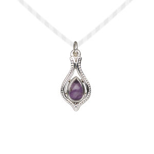 Drop 1pkg1, antiqued sterling silver and amethyst (natural), 15x9mm open beaded teardrop