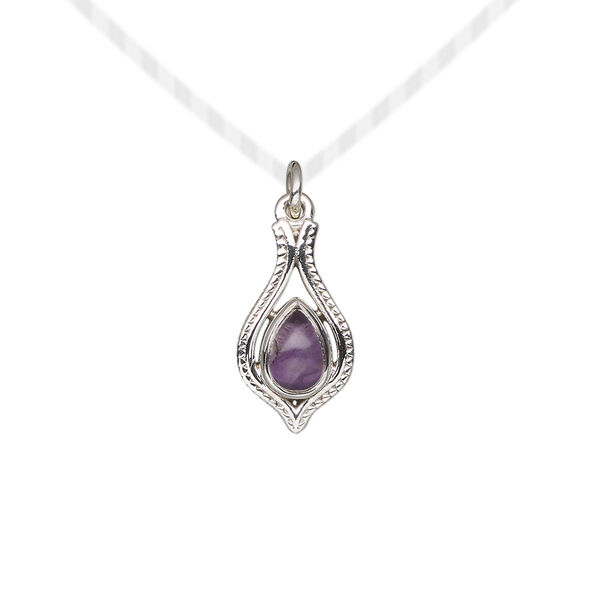 Drop 1pkg1, antiqued sterling silver and amethyst (natural), 15x9mm open beaded teardrop image number 0