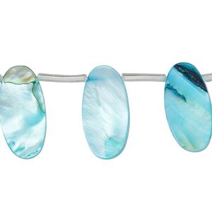 Mother-of-pearl shell 1pkg1, top-drilled flat oval bead 14 inch blue 19x7mm-20x10mm