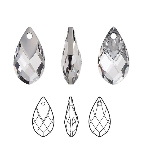 Drop 36pk crystal light chrome, Swarovski&reg; 18x10mm pendant metallic cap pear 6565 image number 0
