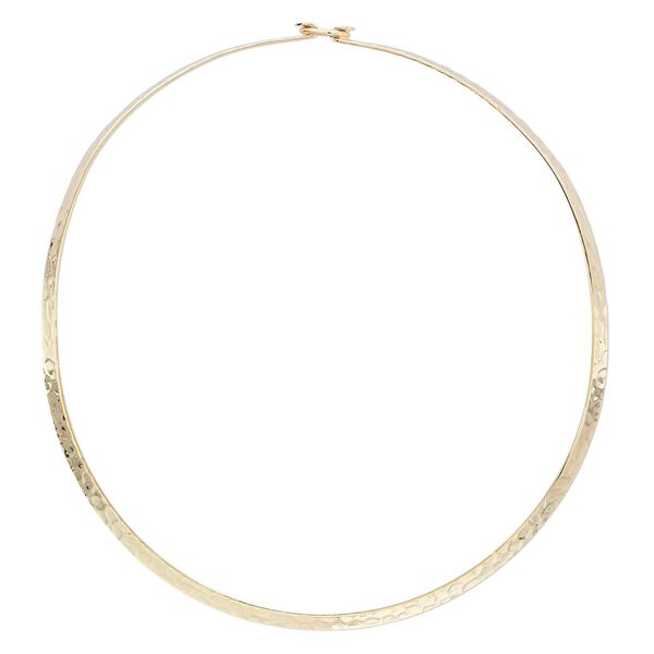 Neckwire 1pkg1 gold-plated hammered, 5mm flat / hook clasp, steel 17 inch image number 0