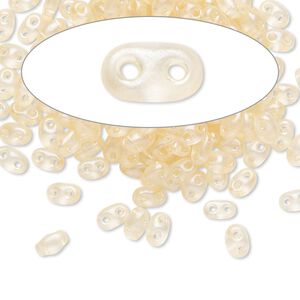 Seed bead, Preciosa Twin&trade; Czech glass, pkg/50g, 5x2.5mm oval, translucent light peach terra pearl clear, (08192).