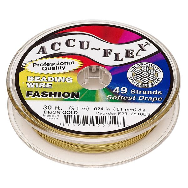Beading wire, Accu-Flex&reg;, nylon and stainless steel, Dijon gold, 49 strand, 0.024-inch diameter. Sold per 30-foot spool. image number 0