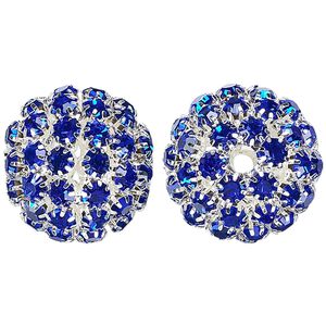 Bead 1pkg1 silver-plated, 27mm ball / 5mm chatons, brass / cobalt blue rhinestone