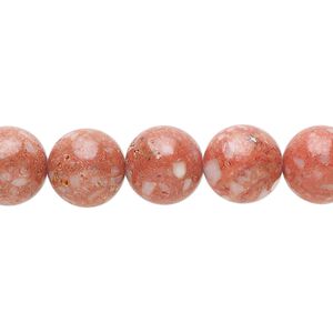 Multi-gemstone / mother-of-pearl shell / resin 1pkg1, round bead 15 inch pale red  9-11mm