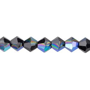 Bead 1pk opaque black AB, Celestial Crystal&reg; 8mm bicone 15.5-16 inch