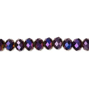 Bead 1pk 48 facets opaque purple metallic, Celestial Crystal&reg; 6x4mm rondelle 15.5-16 inch