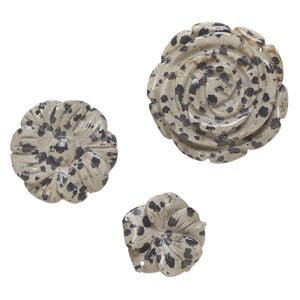 Dalmatian jasper 1pkg3, top-drilled carved flower drop natural, mix 24x23mm-40x39mm dark