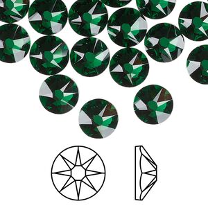 Flat back 12pk majestic green foil back, Crystal Passions&reg; 8.412-8.672mm rose round SS40 2088
