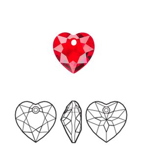Drop 2pk light Siam, Crystal Passions&reg; 10.5mm pendant heart cut 6432