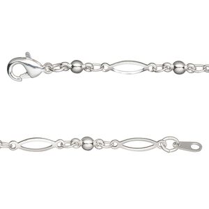 Chain 1pkg1 silver-plated oval & link, 3mm open / 2.5mm ball / lobster claw clasp, brass 18 inch