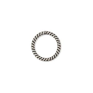 Jump ring 1pkg2 sterling silver, 14mm soldered closed twisted round, 15 gauge / 11.5mm inside diameter / antiqued