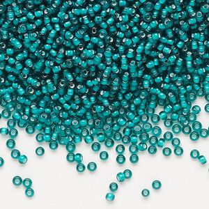 Seed bead, Preciosa Ornela, glass, transparent chalkwhite-lined teal green, #11 rocaille. Sold per 500-gram pkg.