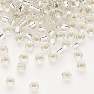 Seed bead, Miyuki, glass, pkg/250g, #6 rocaille, transparent silver-lined crystal clear, (RR-1).