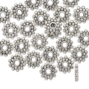 Bead 1pkg24 "pewter", 8.5x2mm beaded rondelle, antiqued
