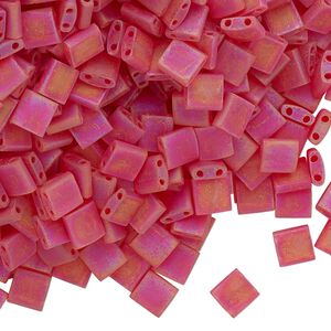 Seed bead, TILA&reg;, glass, pkg/40g, 5mm full tila square, translucent matte rainbow light fire red, (TL-140FR).