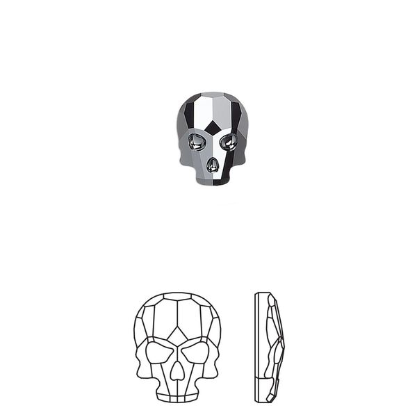 Flat back 72pk jet hematite, Swarovski&reg; 10x7.5mm skull 2856 image number 0