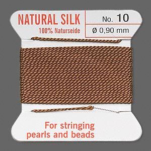 Thread, Griffin, silk, brown, size #10. Sold per 2-meter card (approximately 78 inches).
