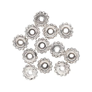 Bead 1pkg12 "pewter", 8x5mm beaded rondelle / flat side, antiqued