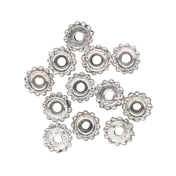 Bead 1pkg12 "pewter", 8x5mm beaded rondelle / flat side, antiqued image number 0