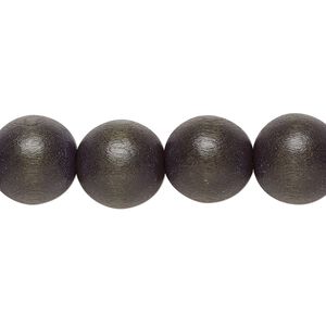 Bead 1pkg1, Taiwanese cheesewood (dyed / waxed), dark forest green, 11-12mm round, 15-1/2 to 16 inches.
