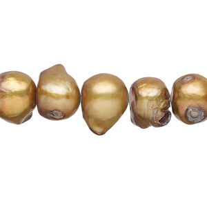 Freshwater pearl 1pkg1, rustic baroque, 14 inch iris gold 8x7mm-13x10mm cultured