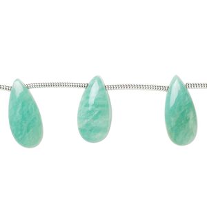 Amazonite 1pkg12, hand-cut side-drilled puffed teardrop bead natural 15x7mm