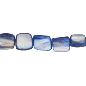 Mother-of-pearl shell 1pkg1, stick bead 15 inch dark blue / tan 8x5mm-11x8mm