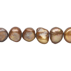 Freshwater pearl 1pkg1, flat-sided potato, 14 inch dark antique golden copper 8-11mm cultured
