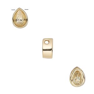 Pendant, Almost Instant Jewelry&reg;, slide, gold-finished "pewter" (zinc-based alloy), 10x7.5mm single-sided teardrop with 8x6mm pear setting. Sold individually.