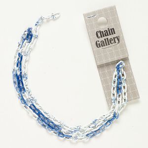 Chain 1pkg1 rolo, 4.3mm oval, blue / white aluminum 22 inch