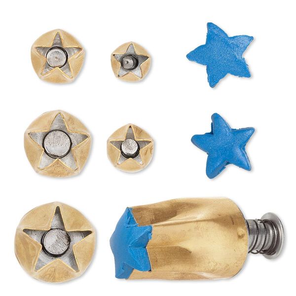 Clay cutter, Kemper&reg;, brass, 9mm-17mm assorted star with built in pop-out tool. Sold per 5-piece set. image number 0