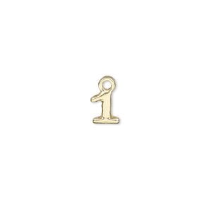 Charm, gold-finished "pewter" (zinc-based alloy), 7.5x7mm number 1. Sold per pkg of 2.
