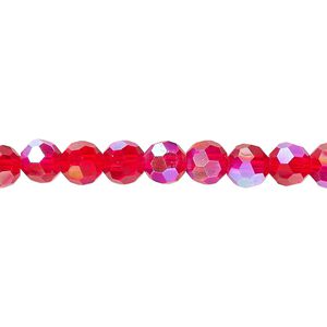 Bead 1pk 32 facets transparent red AB, Celestial Crystal&reg; 6mm round 15.5-16 inch