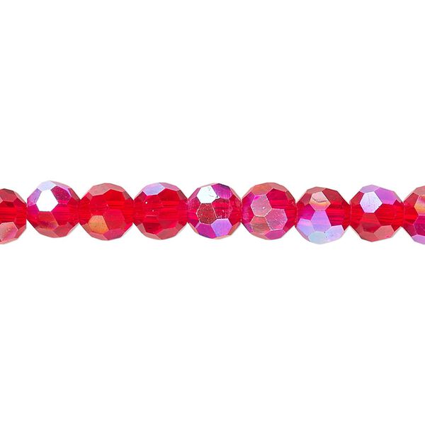 Bead 1pk 32 facets transparent red AB, Celestial Crystal&reg; 6mm round 15.5-16 inch image number 0