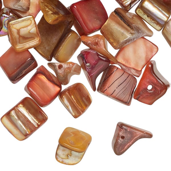 Mother-of-pearl shell 1pkg2oz, triangle tube bead, mix multi-orange and red 5x5mm-13x8mm image number 0